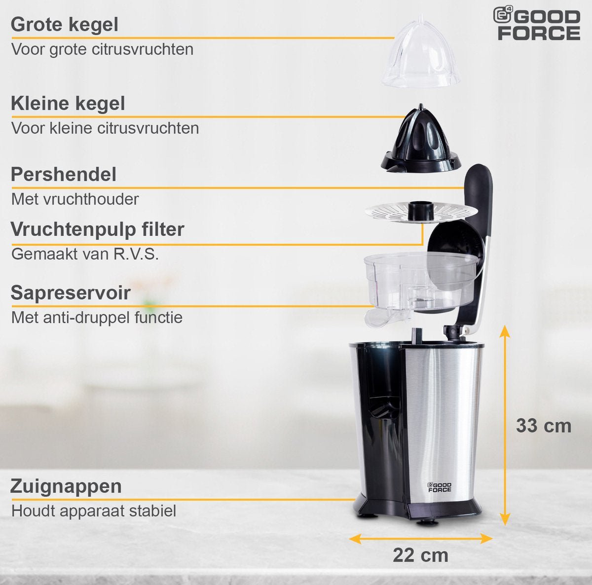 Citruspers - Elektrische Sinaasappelpers - Fruitpers Met 3 Gratis Flesjes - Citroenpers - Rvs - Pershendel - Premium van GoodForce - Slechts €54.99! Winkel nu bij GoodForce