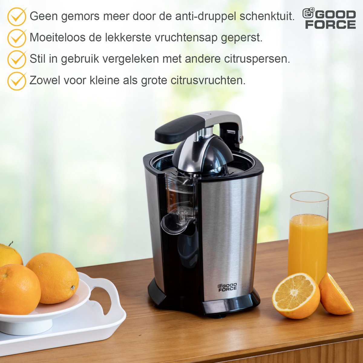 Citruspers - Elektrische Sinaasappelpers - Fruitpers Met 3 Gratis Flesjes - Citroenpers - Rvs - Pershendel - Premium van GoodForce - Slechts €54.99! Winkel nu bij GoodForce