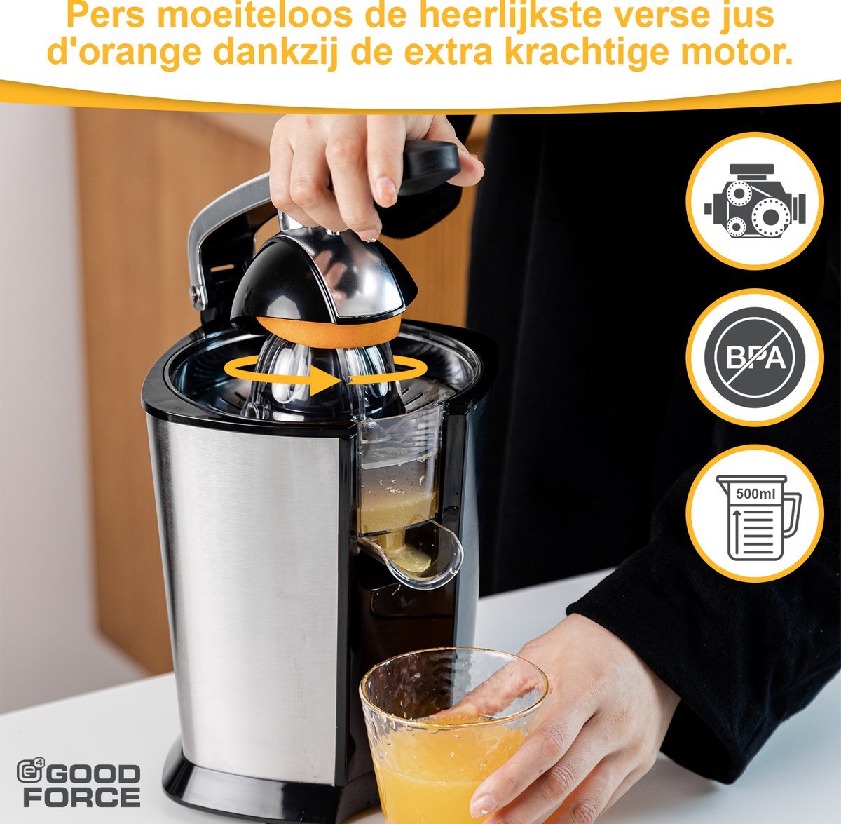 Citruspers - Elektrische Sinaasappelpers - Fruitpers Met 3 Gratis Flesjes - Citroenpers - Rvs - Pershendel - Premium van GoodForce - Slechts €54.99! Winkel nu bij GoodForce