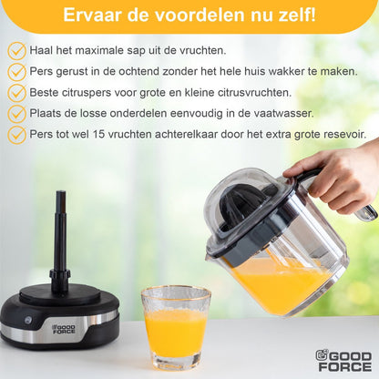 Citruspers - Elektrische Sinaasappelpers - Fruitpers Met XXL Sap Reservoir - Citroenpers Met 3 Gratis Flesjes - Premium  van GoodForce - Slechts €34.99! Winkel nu bij GoodForce