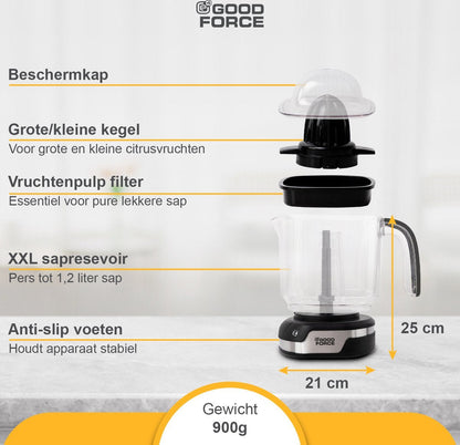 Citruspers - Elektrische Sinaasappelpers - Fruitpers Met XXL Sap Reservoir - Citroenpers Met 3 Gratis Flesjes - Premium  van GoodForce - Slechts €34.99! Winkel nu bij GoodForce