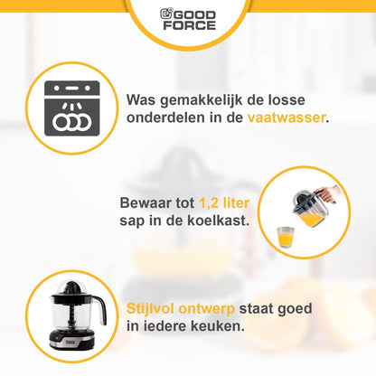 Citruspers - Elektrische Sinaasappelpers - Fruitpers Met XXL Sap Reservoir - Citroenpers Met 3 Gratis Flesjes - Premium  van GoodForce - Slechts €34.99! Winkel nu bij GoodForce